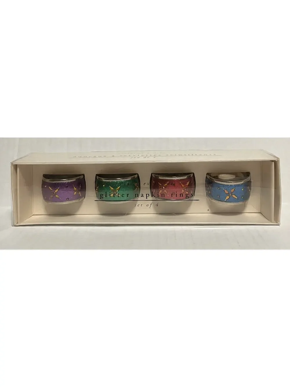 Pier 1 Imports Nickel-Plated Glittered Napkin Rings Multicolored Set of 4